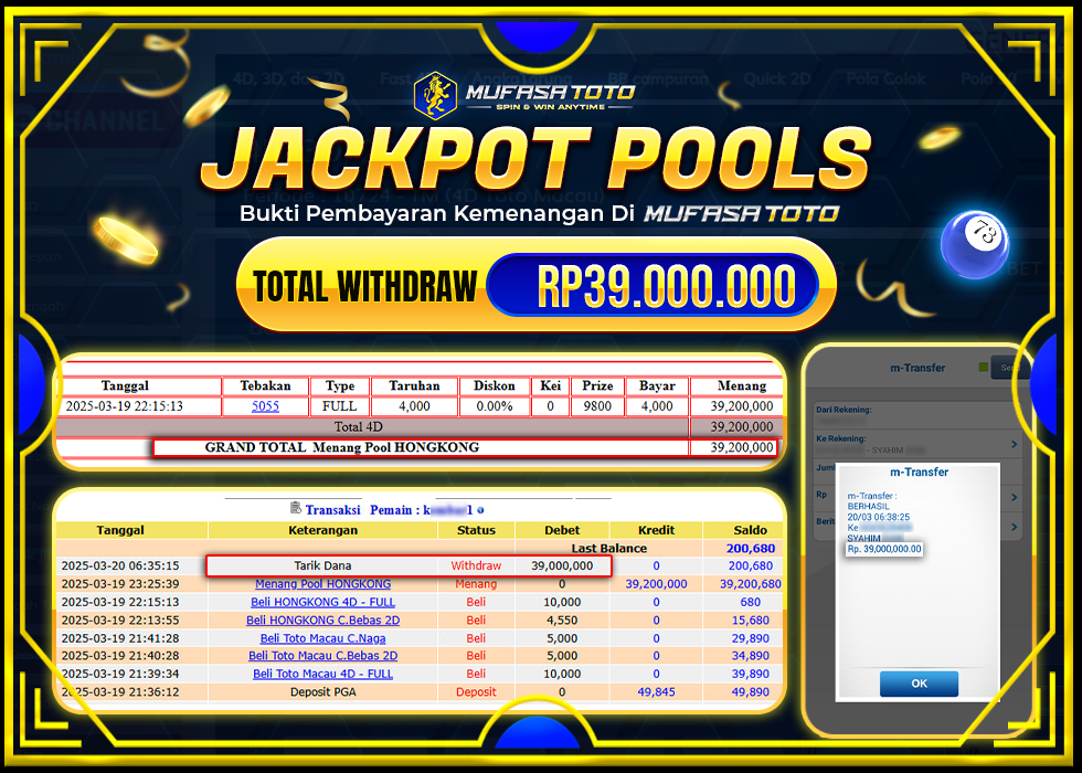 MUFASATOTO JACKPOT POOL HONGKONG Rp 39.000.000 | LUNAS